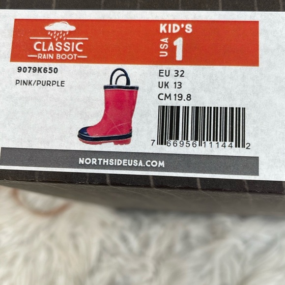 Northside Little Girls' Classic Solid Rainboot Pink / Purple Slip On Size 1 NEW - Picture 2 of 15